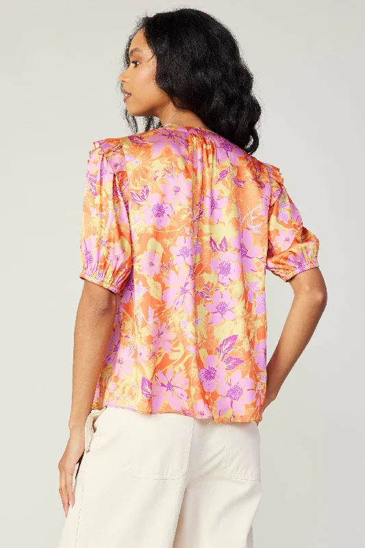 Floral Ruffled Shoulder Blouse