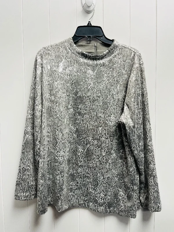 Silver Blouse Long Sleeve Chicos, Size Xl