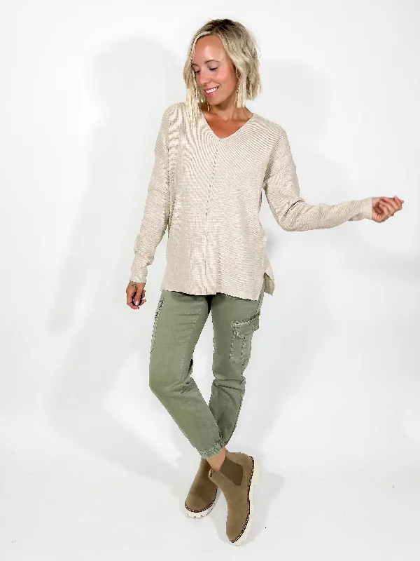 Sprucely Mini Waffle Sweater- OATMEAL