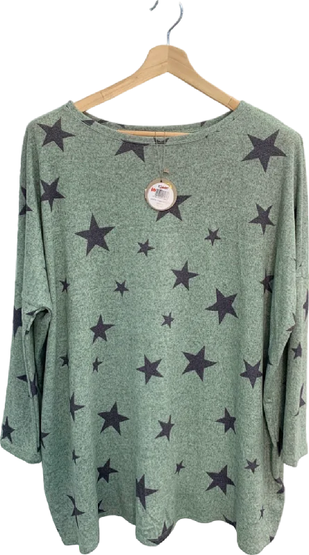 Apricot Green Starry Oversized Slash Neck Top UK 10