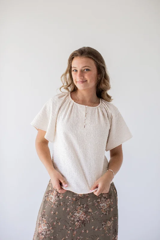 'Aviva' Textured Woven Top in Cream