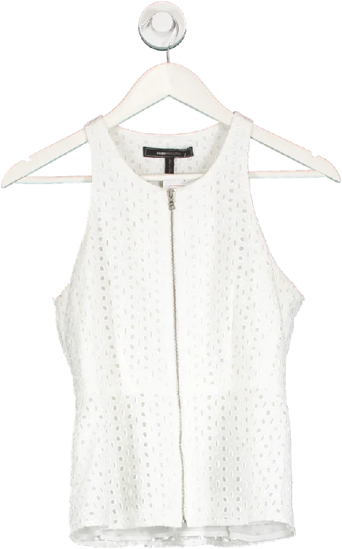 BCBGMAXAZRIA White Zip Front Broderie Top UK XS