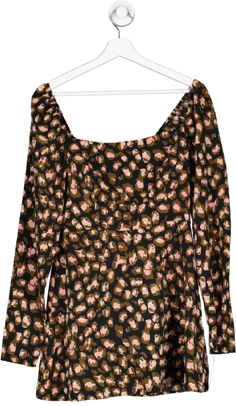 Black Bardot Animal Print Top UK 8