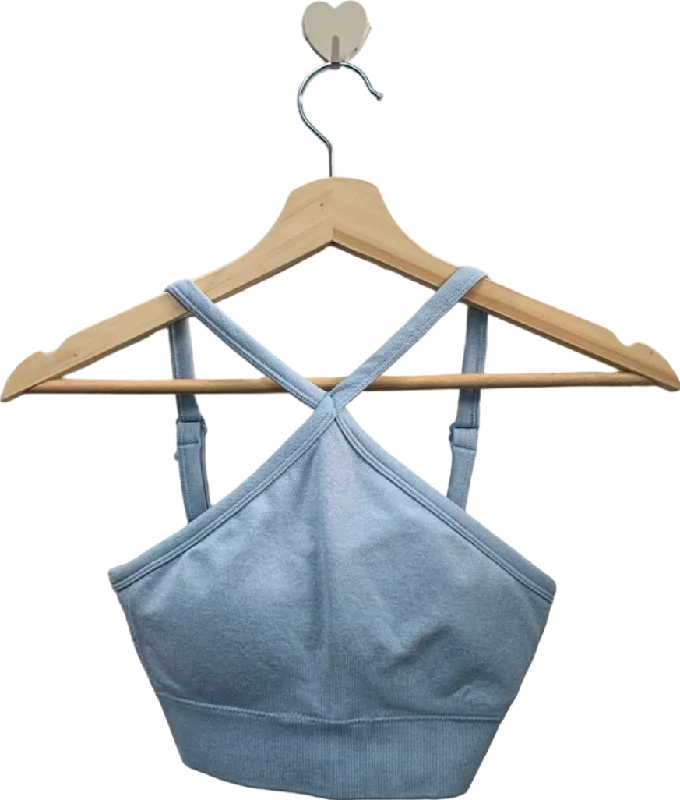 Bo+Tee Light Blue Cropped Cross-Back Sports Bra XS