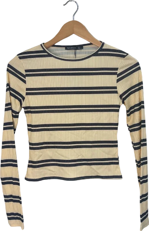 Boohoo Beige/Black Striped Long Sleeve Top UK 8