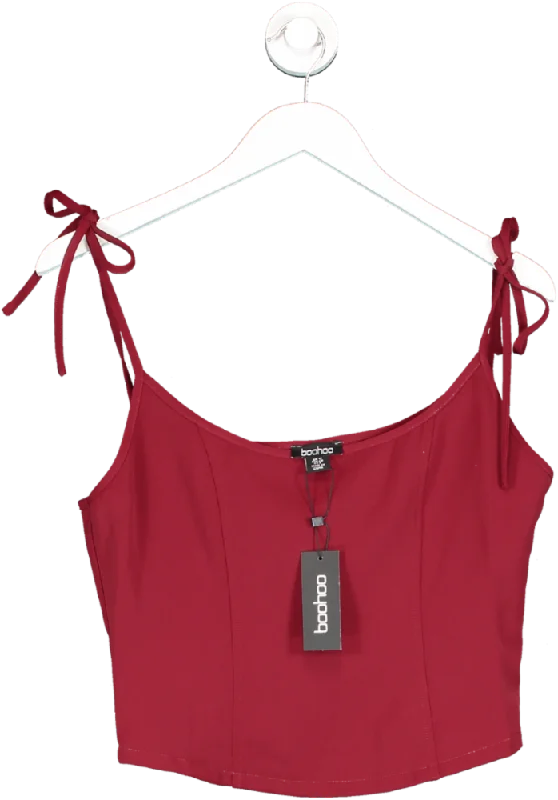 boohoo Red Tie Shoulder Seam Detail Cami UK 12