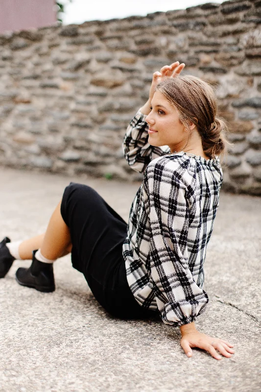 'Bronwyn' Plaid Print Cotton Blend Top in Black FINAL SALE