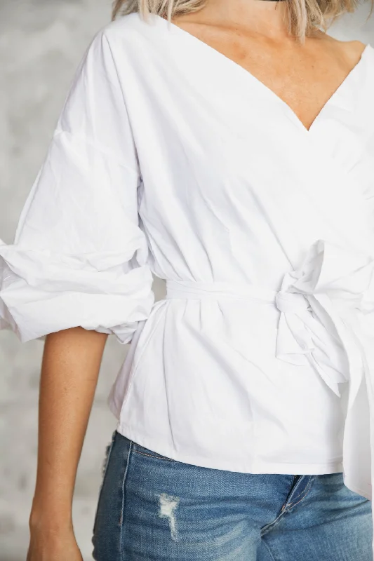 Call Me Ruched Sleeve Top - White