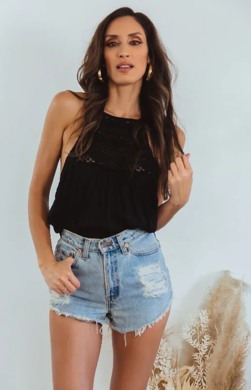 Crochet Flowy Top - Black