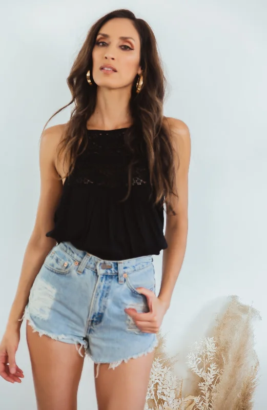 Crochet Flowy Top - Black