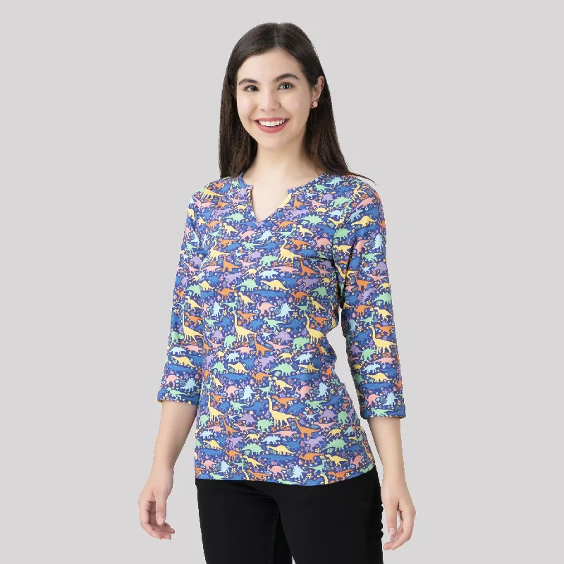 Dinosaurs & Fossils Split Neck Tunic Top [FINAL SALE]