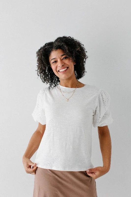 'Dove' Eyelet Sleeve Cotton Top in White