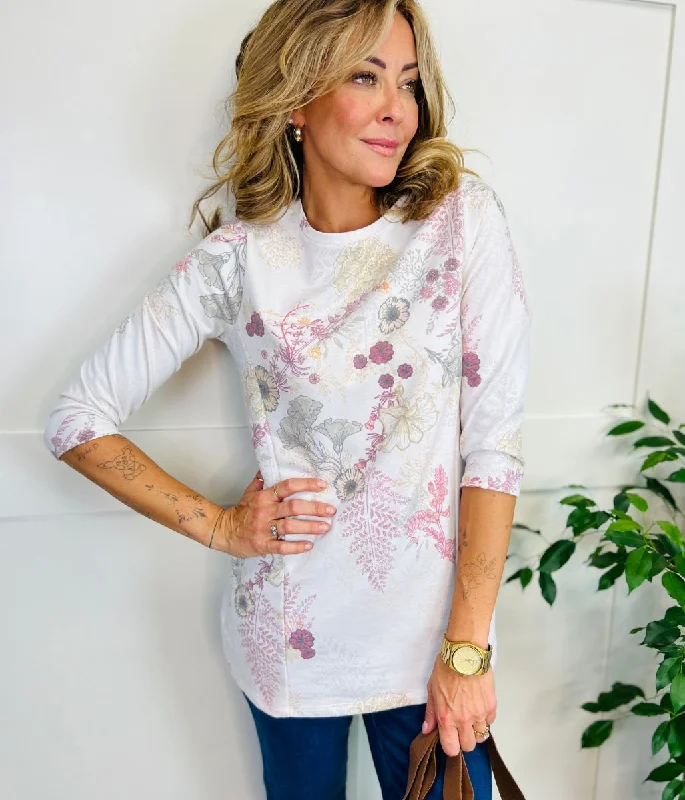 Ecru Floral Print Tunic Top