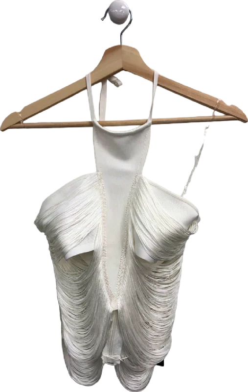 Fashion Nova White Fraza Fringe Halter Top UK S