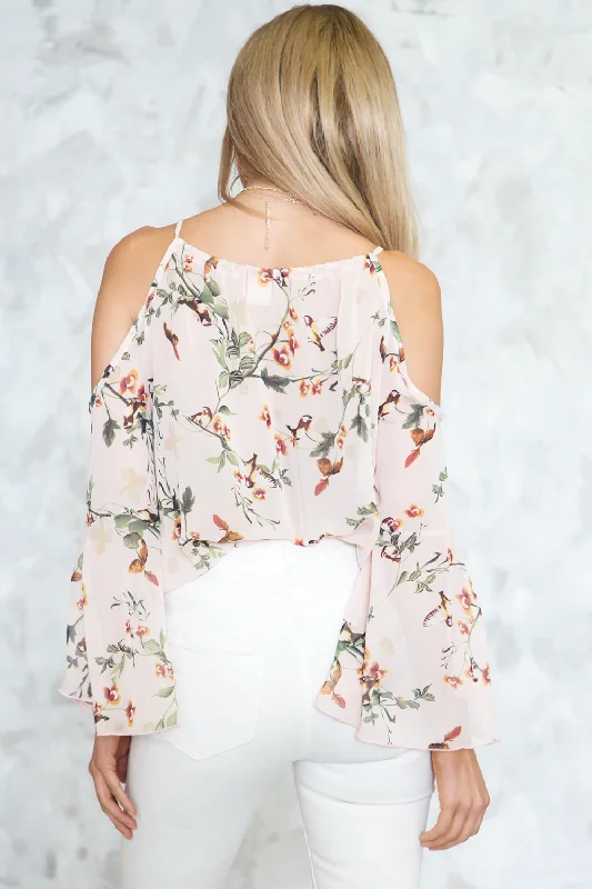 Floral Cutout Shoulder Top