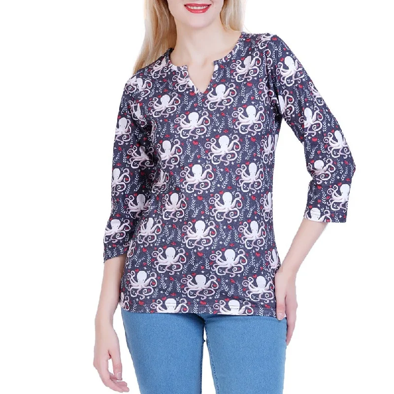 Floral Octopus Split Neck Tunic Top [FINAL SALE]