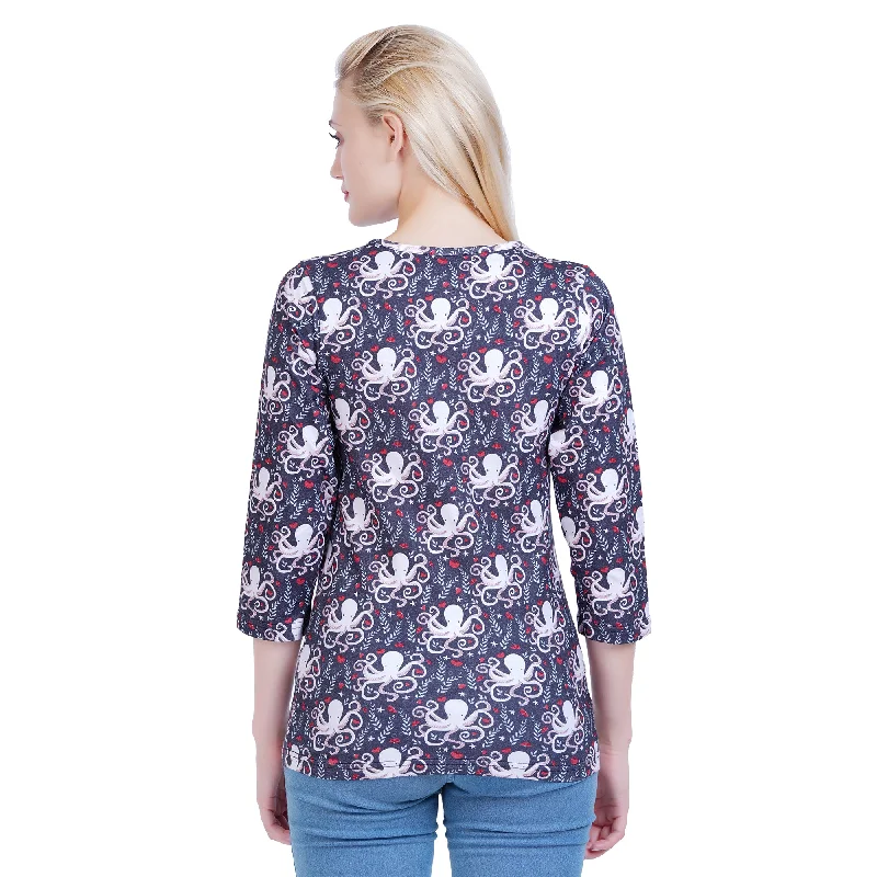 Floral Octopus Split Neck Tunic Top [FINAL SALE]