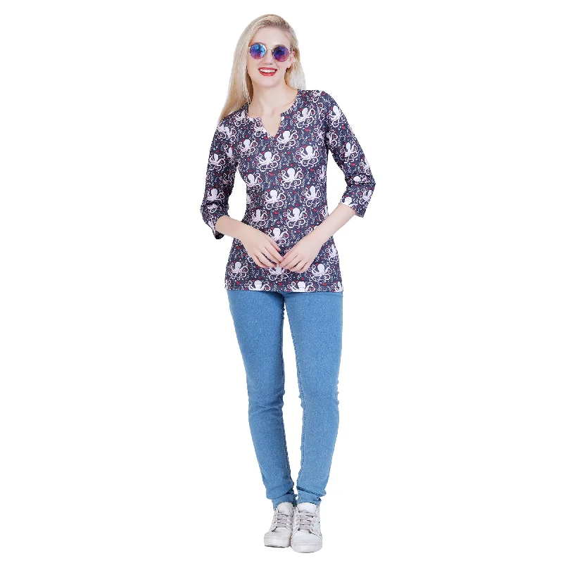 Floral Octopus Split Neck Tunic Top [FINAL SALE]