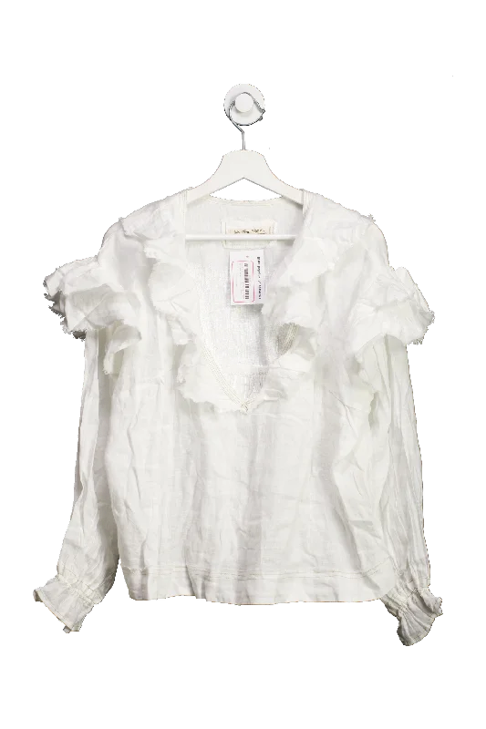 Free People White Ruffle Linen Top UK XS