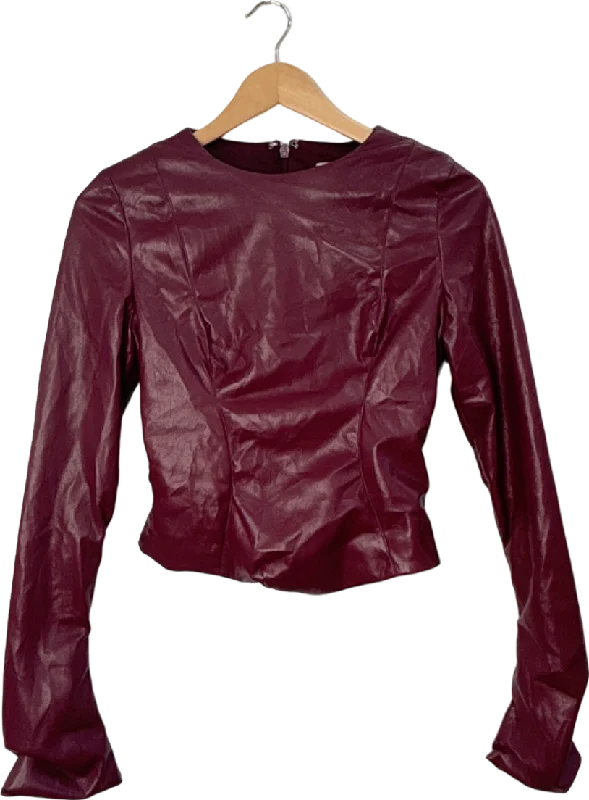 House Of CB Burgundy Cropped Faux Leather Long Sleeve Top S