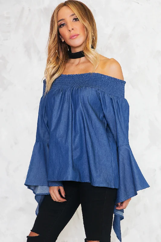 I Can Be There Off-the-Shoulder Top - Dark Blue