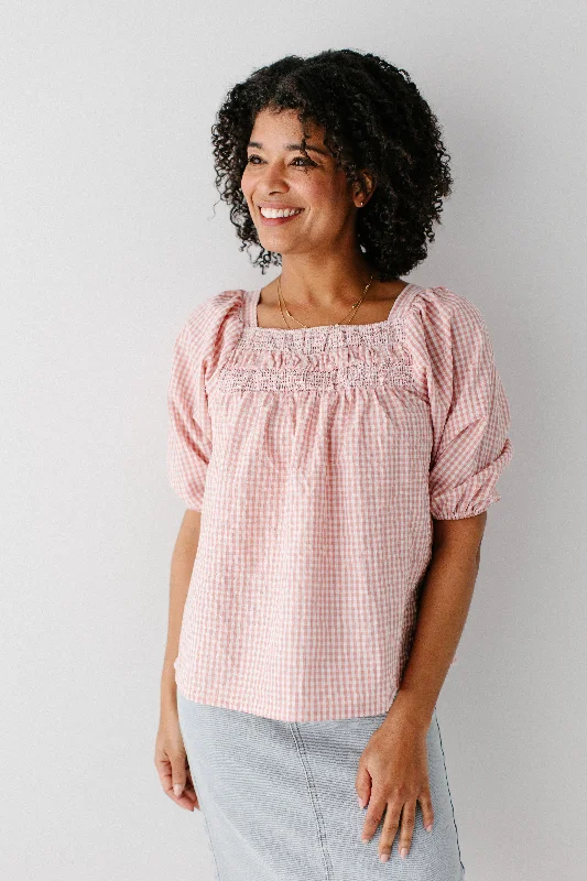 'Ingalls' Cotton Blend Puff Sleeve Gingham Top FINAL SALE