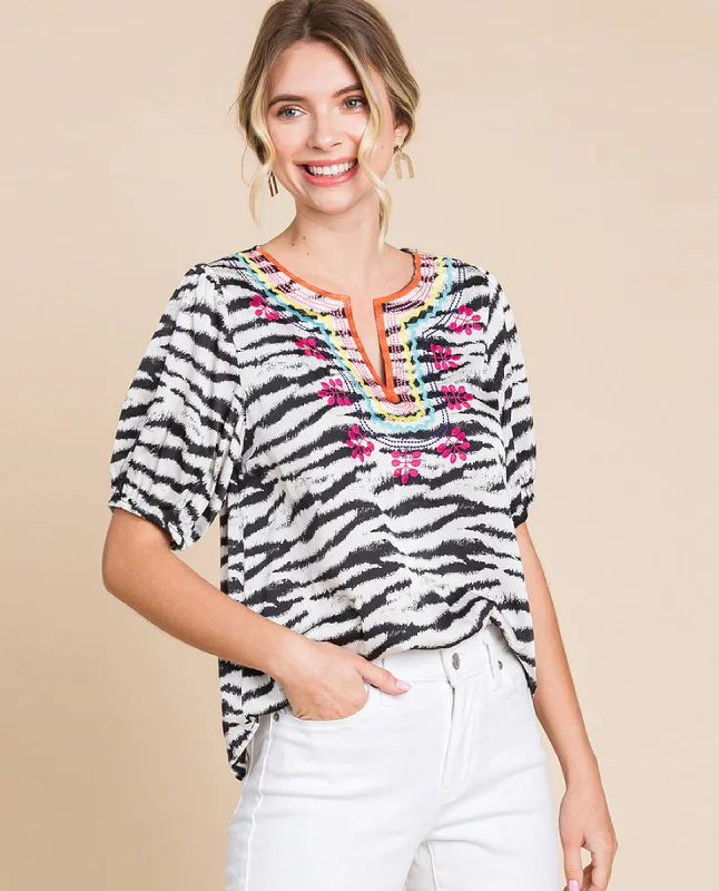 Vibrant Short Sleeve Zebra Print Top