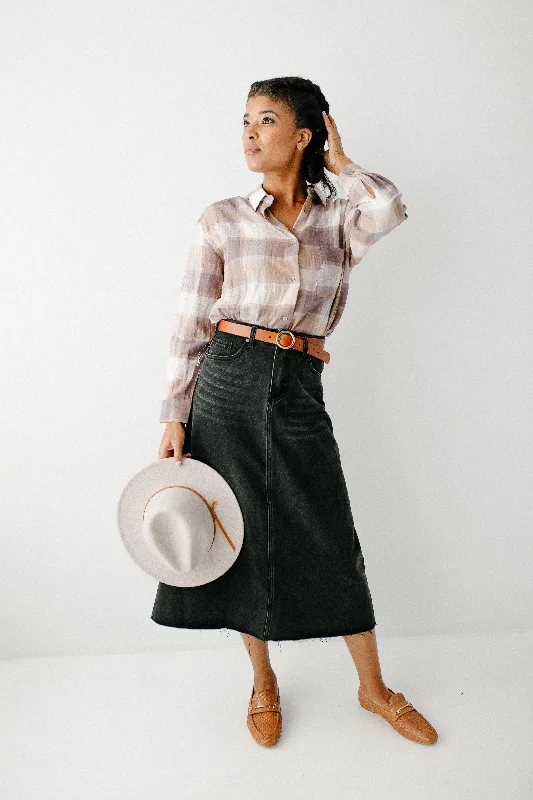 'Justine' Button Down Cotton Blend Plaid Top in Dusty Plum FINAL SALE