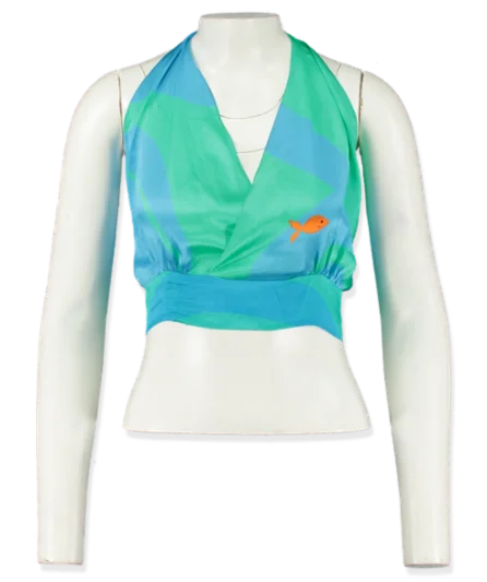 Kitty Arden Blue & Green Halter Neck Top UK 1