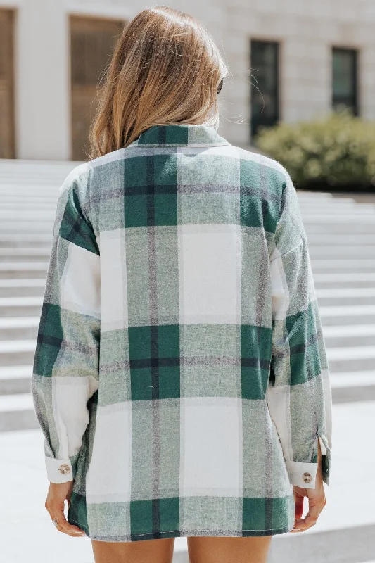 Lennon Sea Green Plaid Flannel Shacket