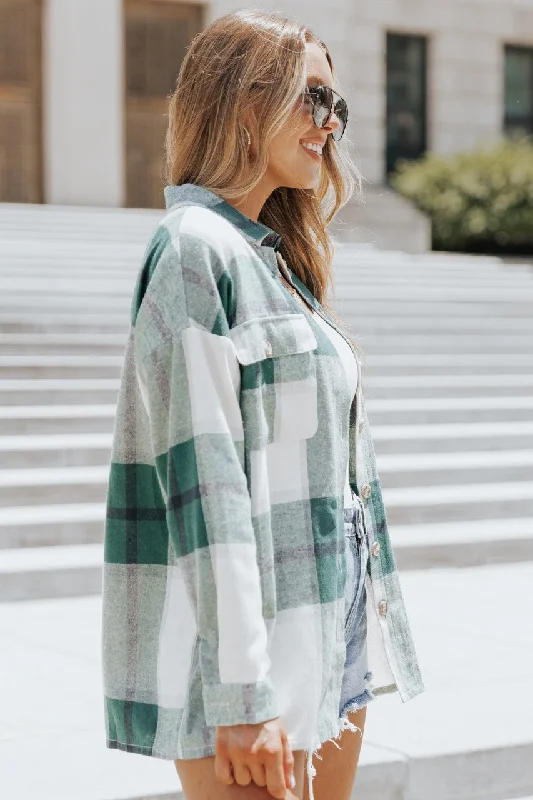 Lennon Sea Green Plaid Flannel Shacket