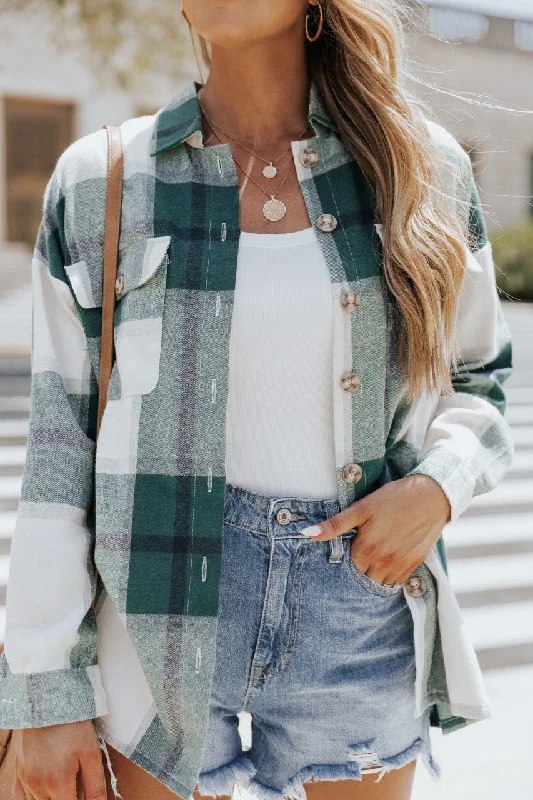 Lennon Sea Green Plaid Flannel Shacket