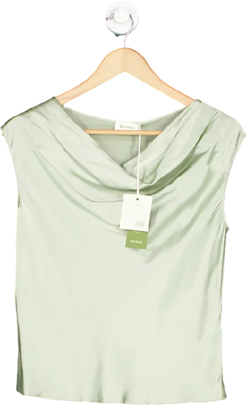 LILYSILK Light Green Mulberry Silk Sleeveless Top UK 6