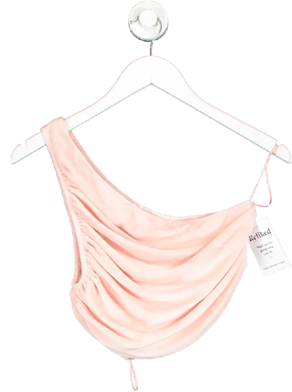 Lioness Pink Towelling One Shoulder Ruched Top UK M