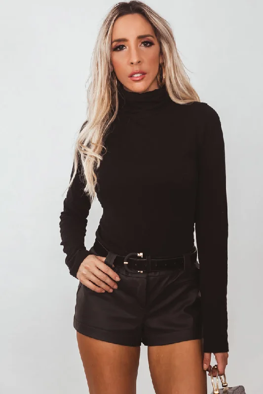 Long Sleeve Ribbed Turtleneck - Black