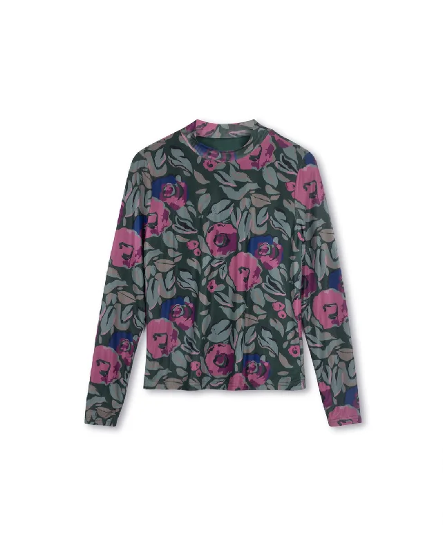 Mesh Floral Print Turtleneck