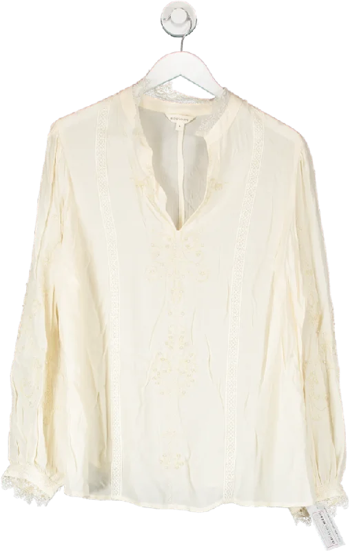 Monsoon Cream Pearl And Lace Detail Tunic UK L