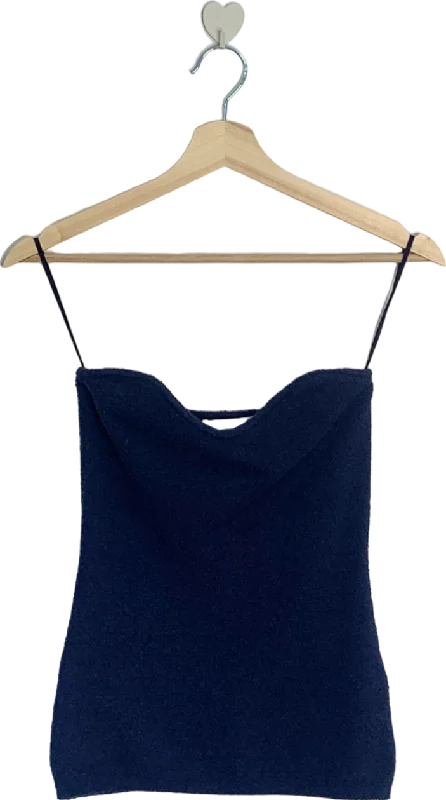 Nanushka Navy Blue Velvet Strap Top UK 6