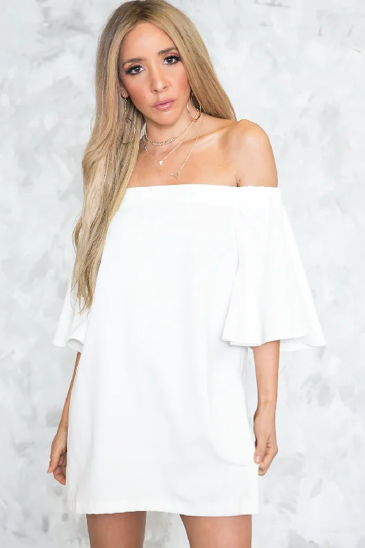 Off Shoulder Slit Sides Tunic - White