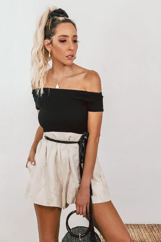 Off-Shoulder Smocked Top - Black