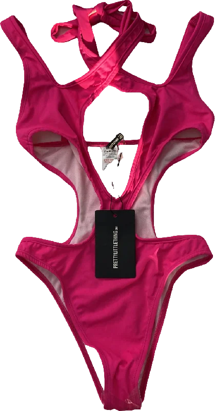 PrettyLittleThing Pink Cross Front Multi Strap Swimsuit UK 6