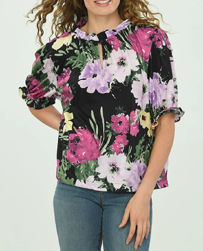 Short Sleeve Folly Print Puff Sleeve Top