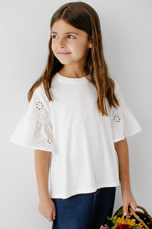 'Selah' Girl Eyelet Bell Sleeve Top in Ivory FINAL SALE