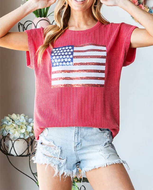 Sequin Flag Urban Ribbed Top