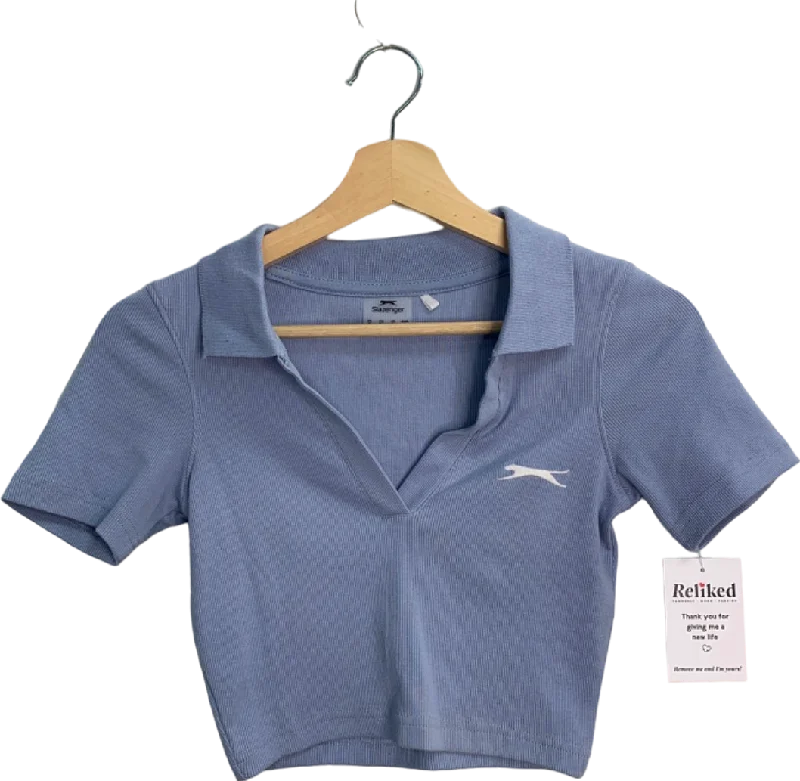 Slazenger Blue Ribbed Short Sleeve Collared Top UK 6