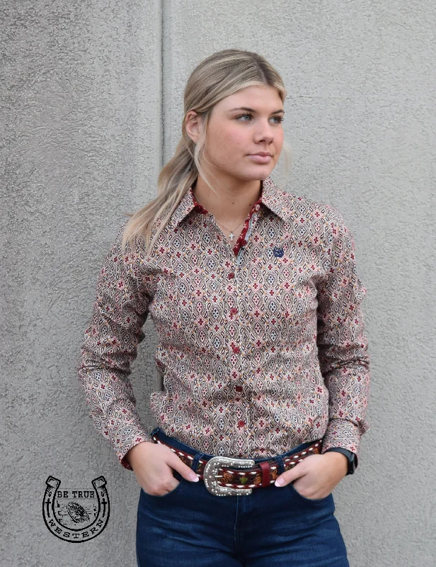 The Womens Burgundy Cinch Button Down