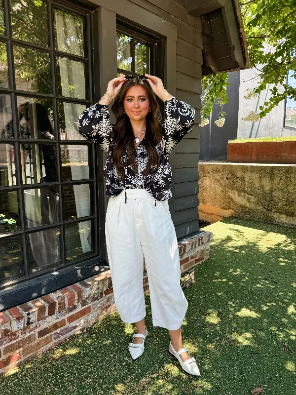 Leaf Print Tie Neck Top