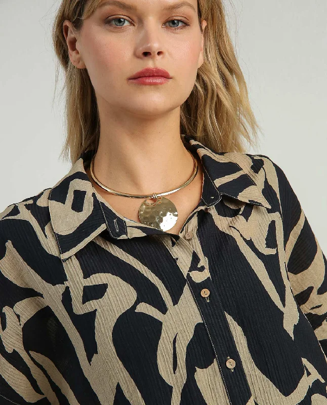 Two-Tone & Abstract Collared Print Button-Down Wide Top