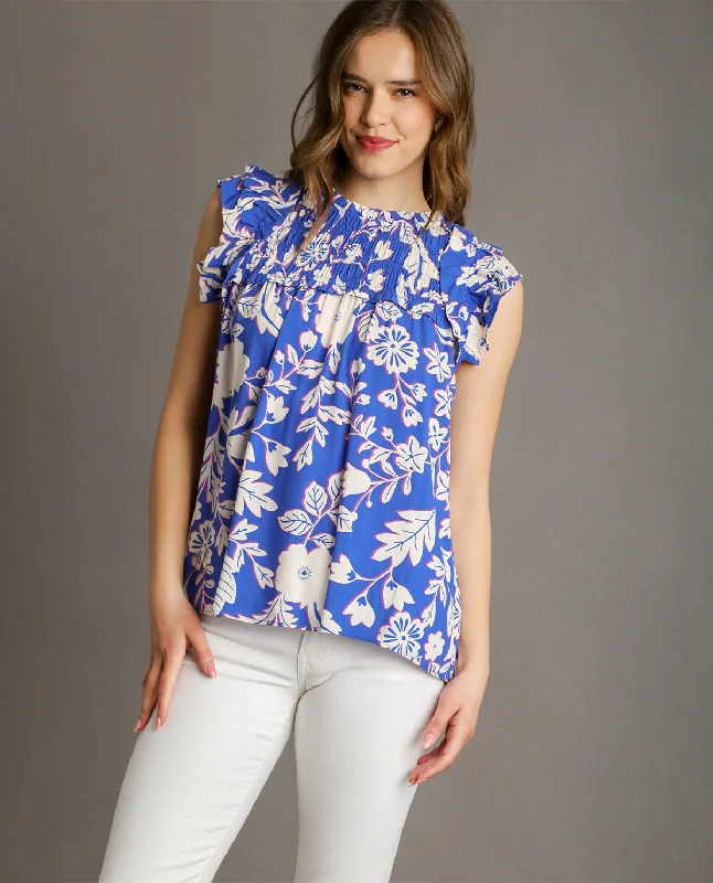 Two Tone Floral Print Top