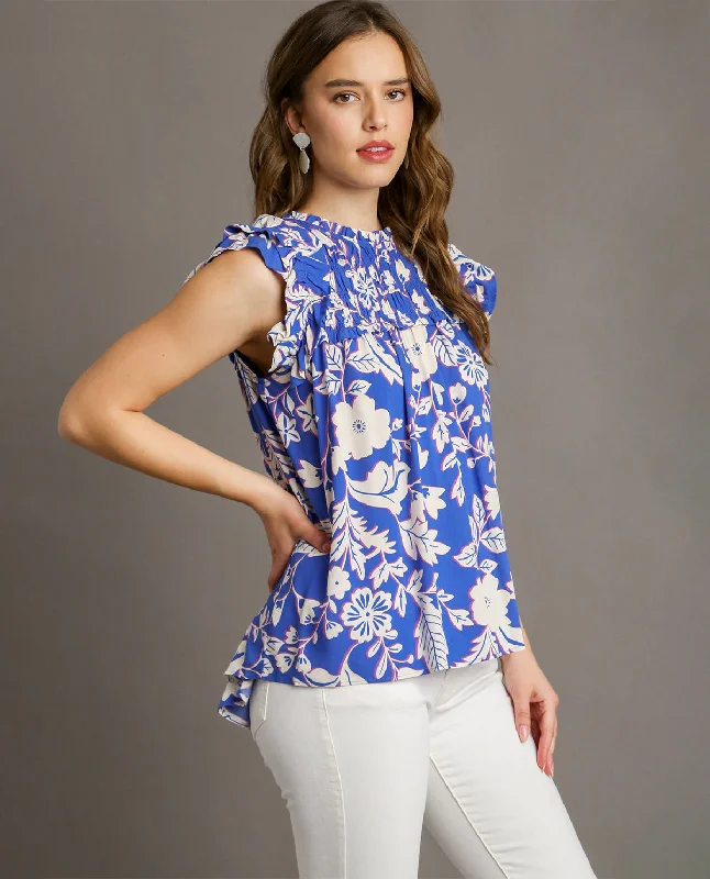 Two Tone Floral Print Top